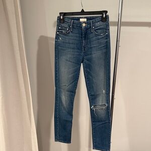 MOTHER Dark Blue Distressed Skinny Jeans
